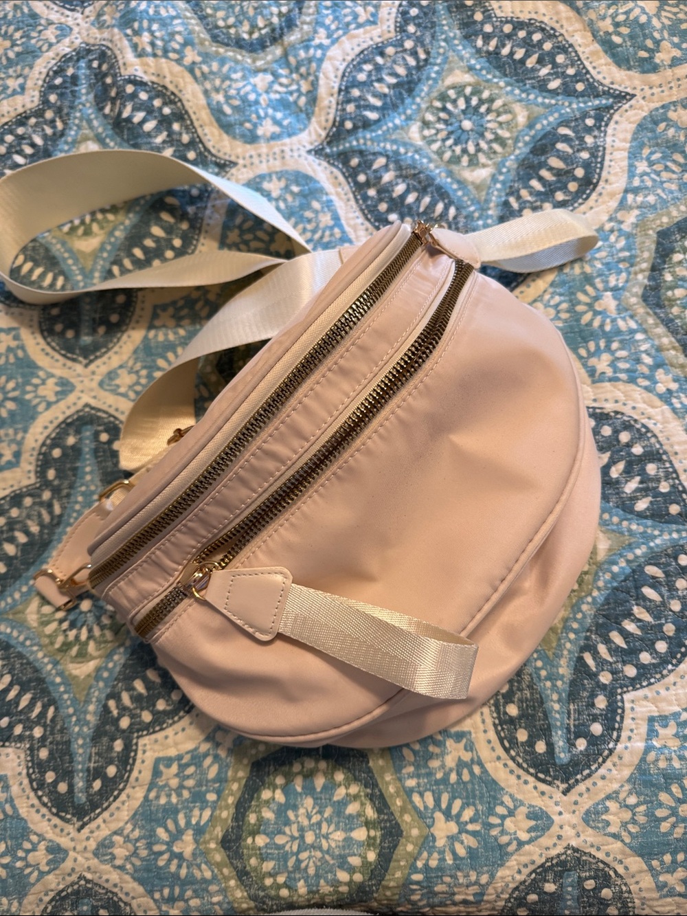Soft Pink Womens Crossbody Belt Bag with Gold Hardware